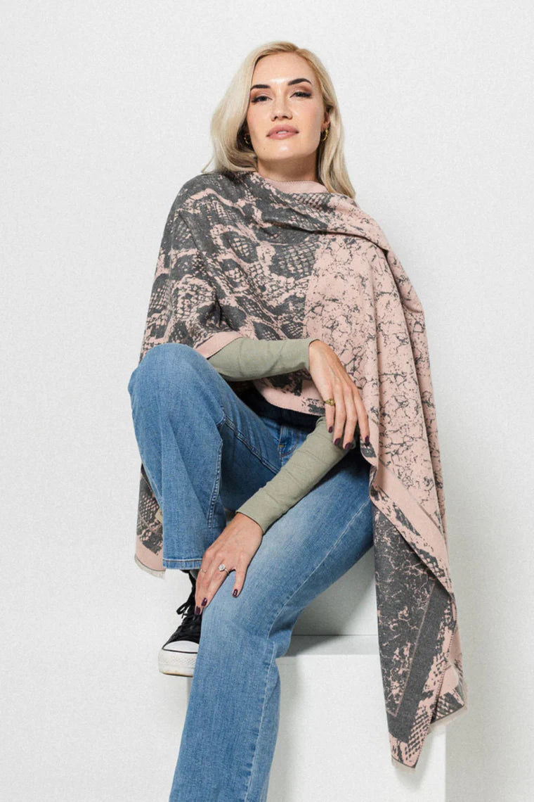 Snake Print Scarf - Blush/Grey