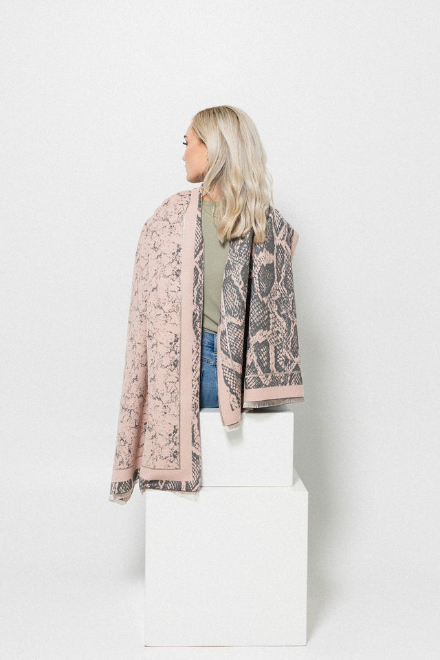 Snake Print Scarf - Blush/Grey
