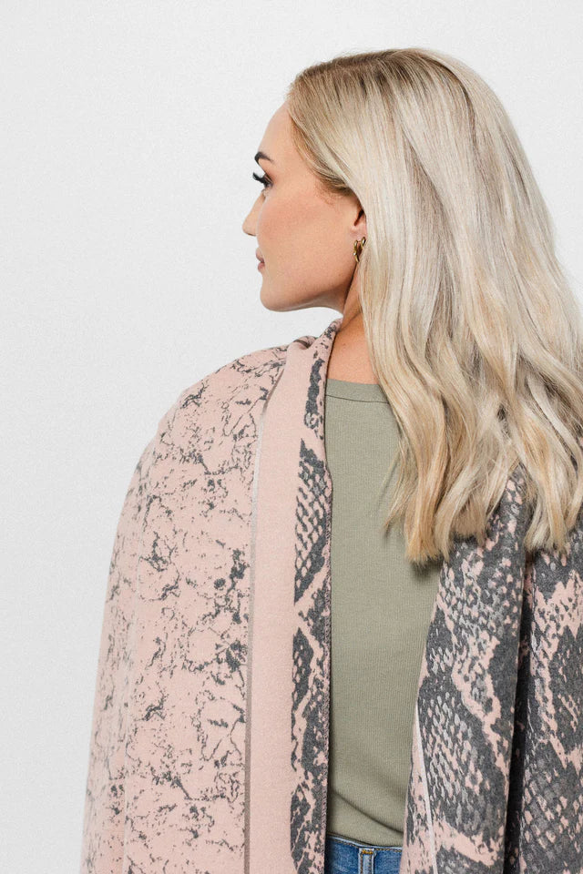 Snake Print Scarf - Blush/Grey