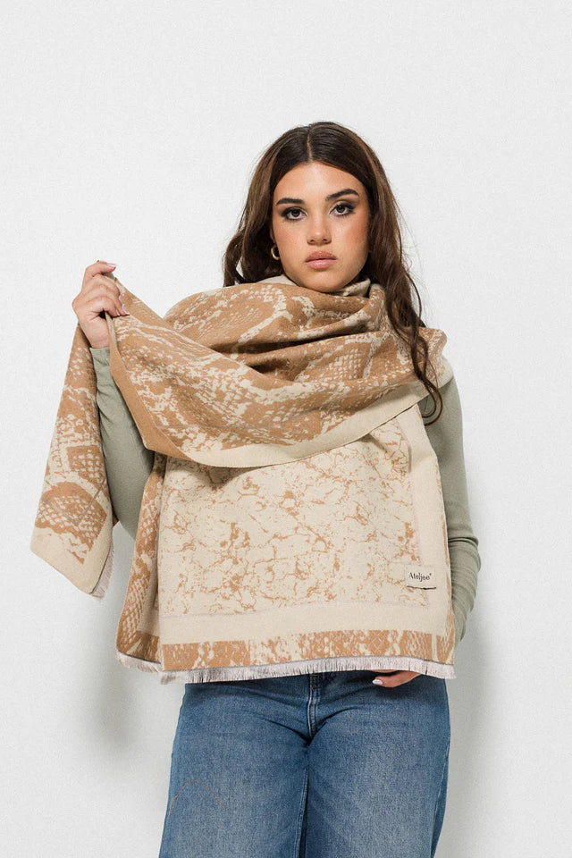 Snake Print Scarf - Caramel/Creme
