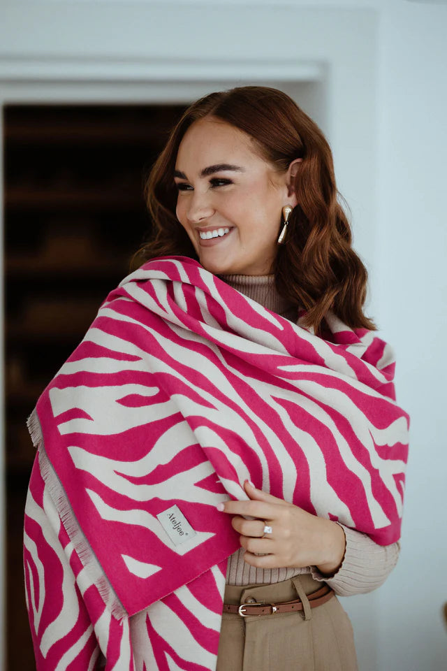 Zebra Print Scarf - Pink/Creme
