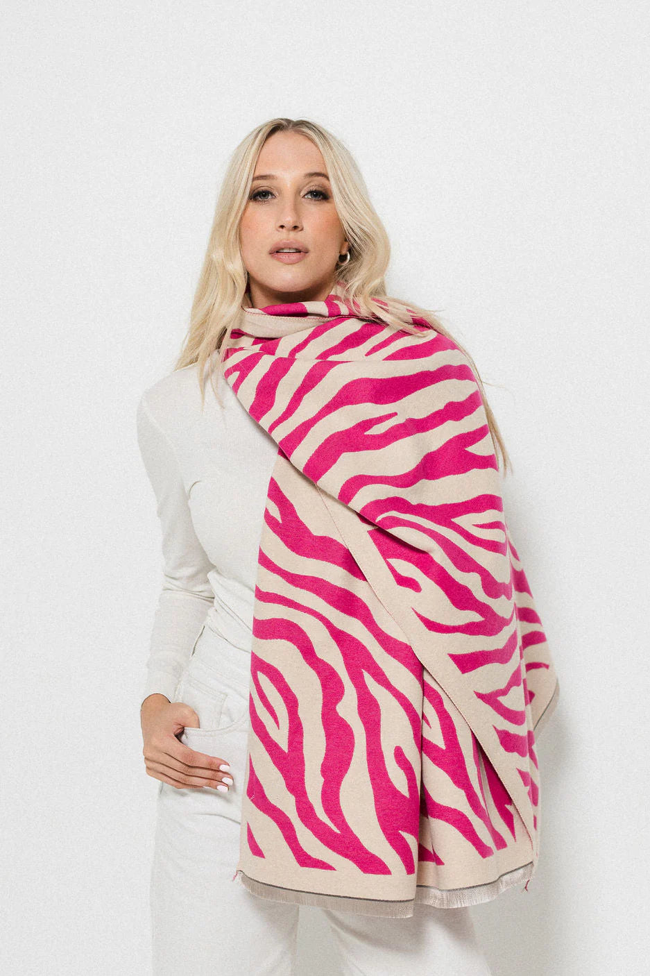 Zebra Print Scarf - Pink/Creme