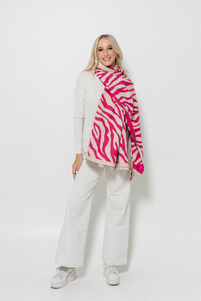 Zebra Print Scarf - Pink/Creme