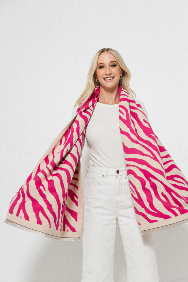 Zebra Print Scarf - Pink/Creme